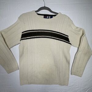GUY Z 2 Mens Cream Striped Crew Neck Sweater Size L Acrylic